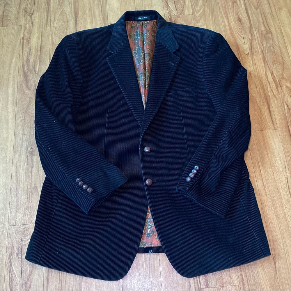 Lauren Ralph Lauren Black Corduroy Blazer Sport Coat Size 44R Paisley Lining